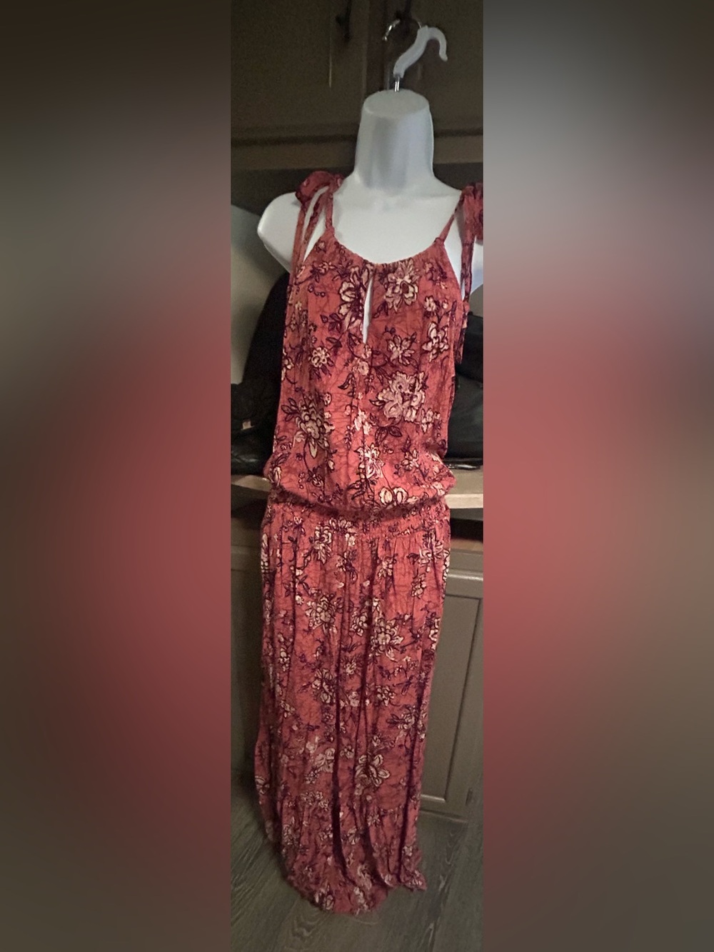 Maurices Burnt Orange Floral Maxi Dress with Blouson Waist